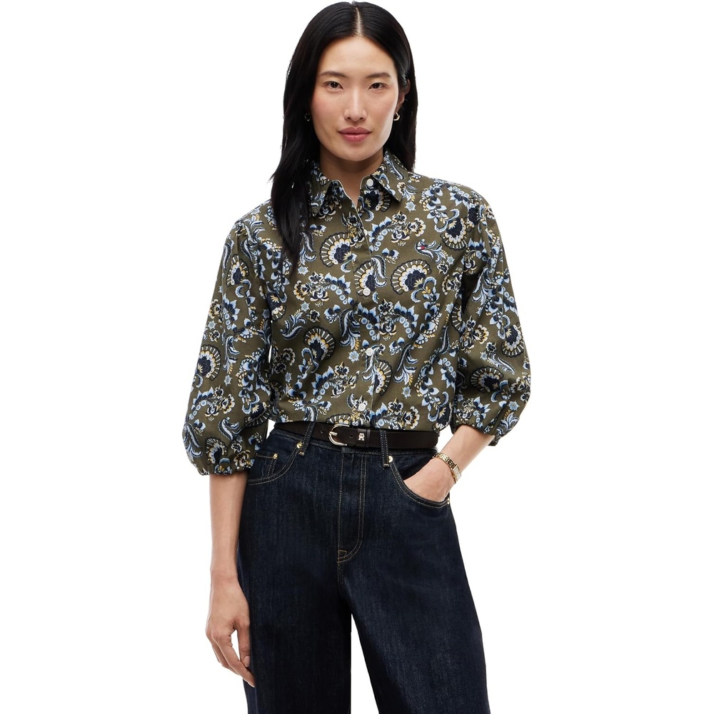 image:imageTommy Hilfiger Womens Cotton Poplin Puff Sleeve Button Down Shirt in Regular FitExpressive Floral Multi