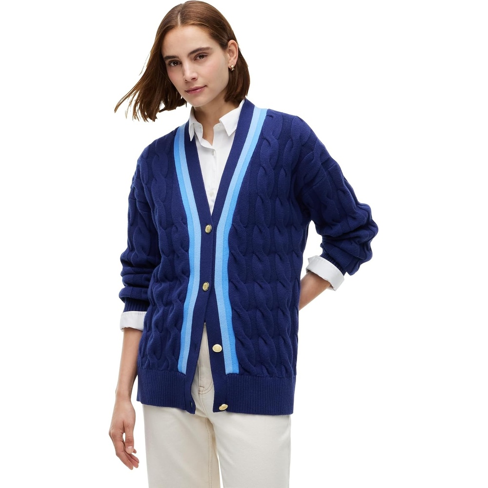 image:imageTommy Hilfiger Womens Long Sleeve Cotton Cable Cardigan SweaterBlue Ink