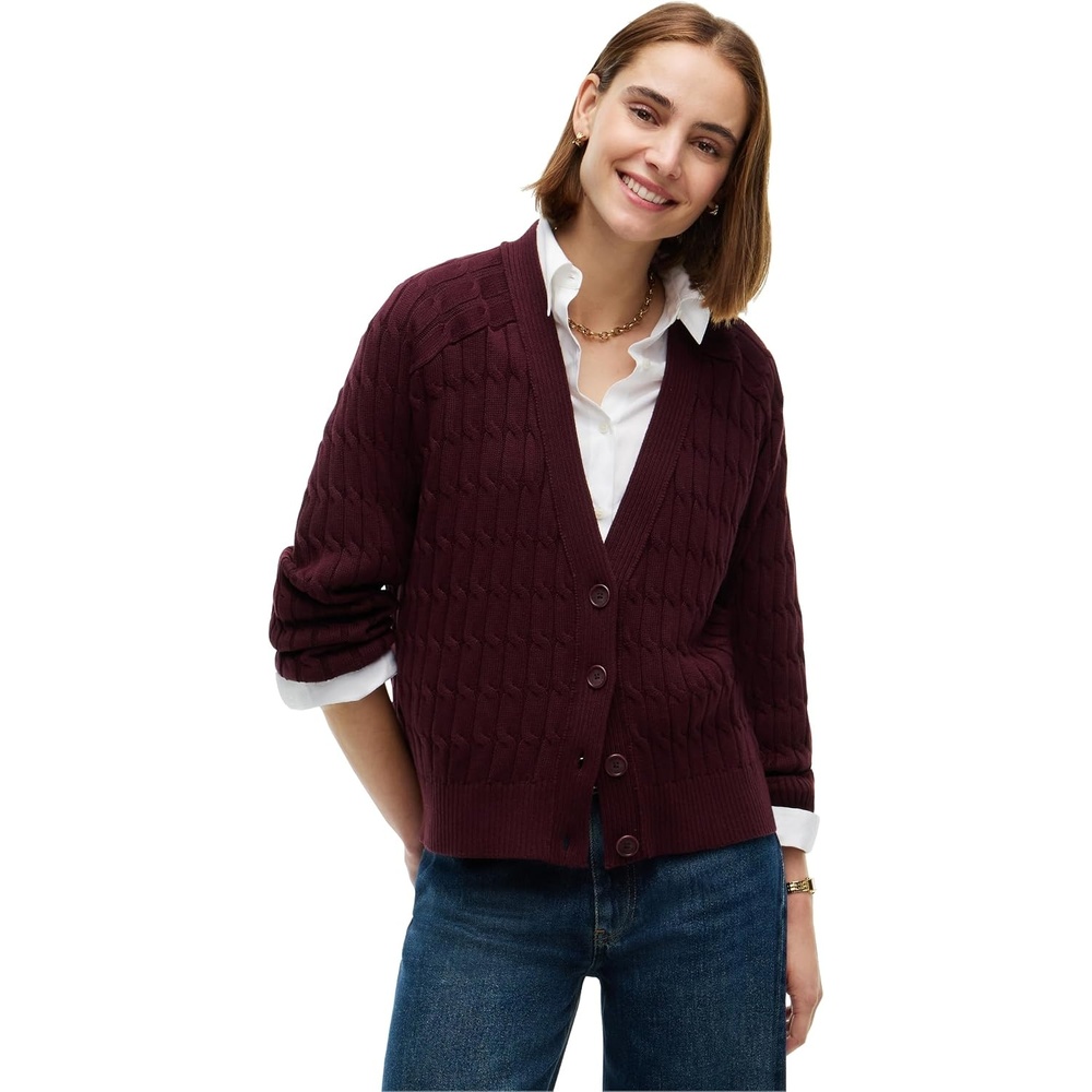image:imageTommy Hilfiger Womens Long Sleeve Cotton Cable VNeck Cardigan SweaterDeep Burgundy