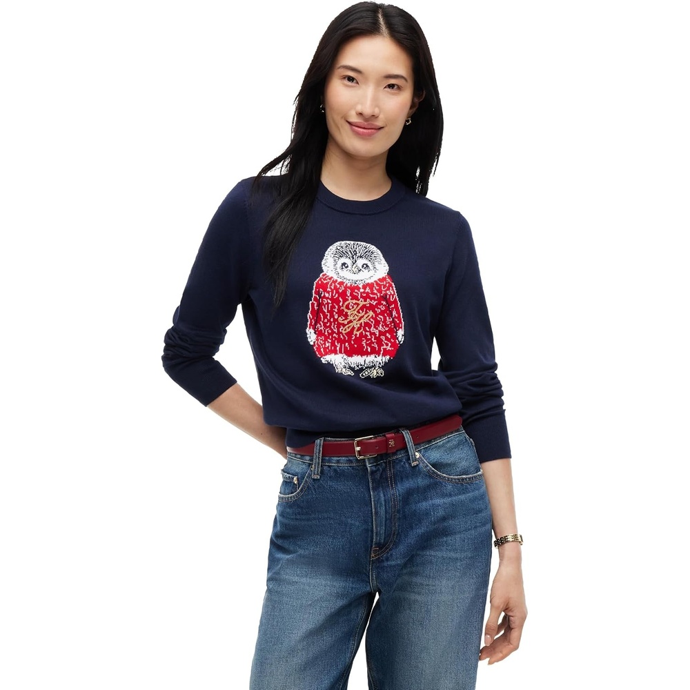 image:imageTommy Hilfiger Womens Long Sleeve Cotton Crewneck Graphic Sweater PulloverDark Blue Baby Penguin
