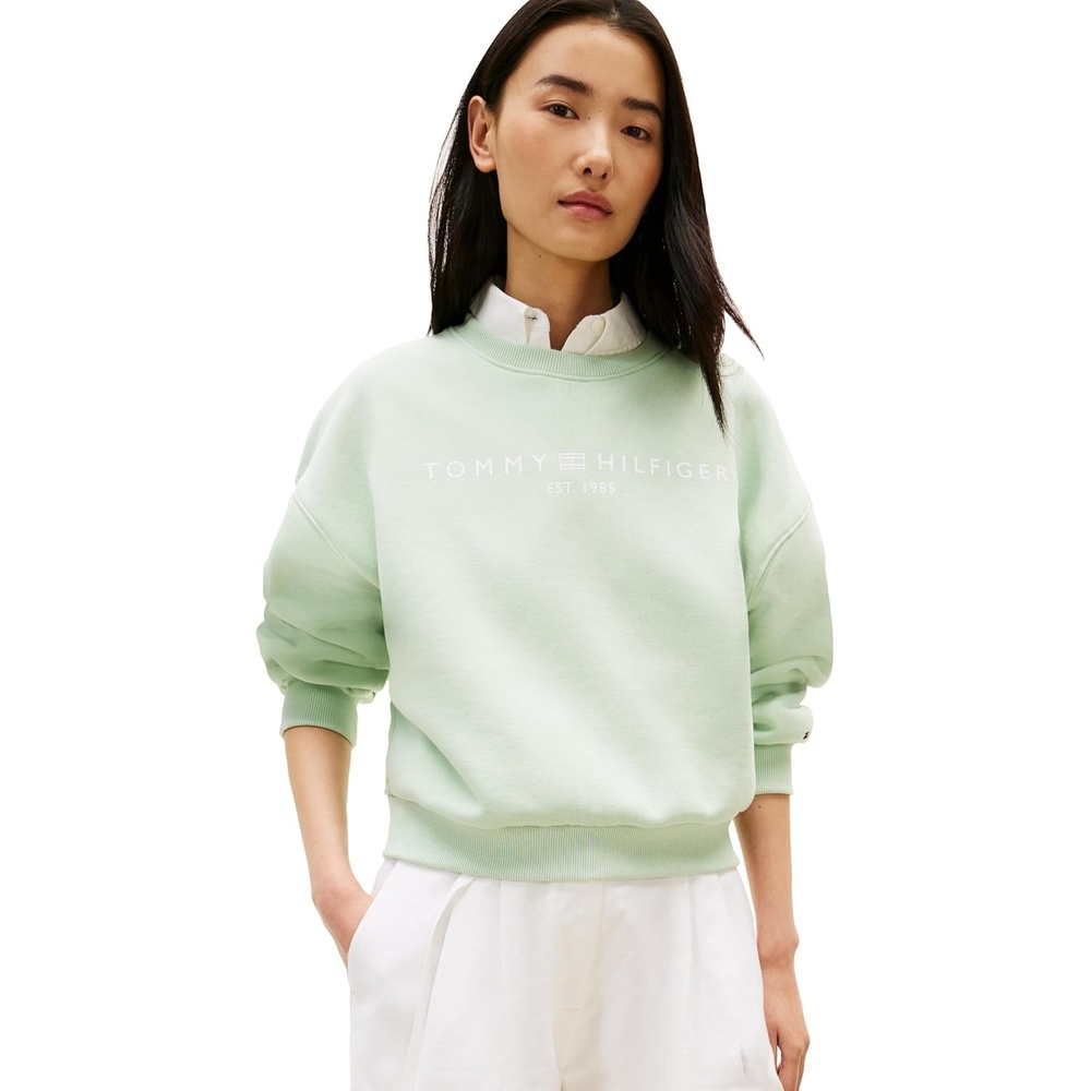 image:imageTommy Hilfiger Womens Medium Weight Crew Neck Sweatshirt Pullover With LogoGentle Jade