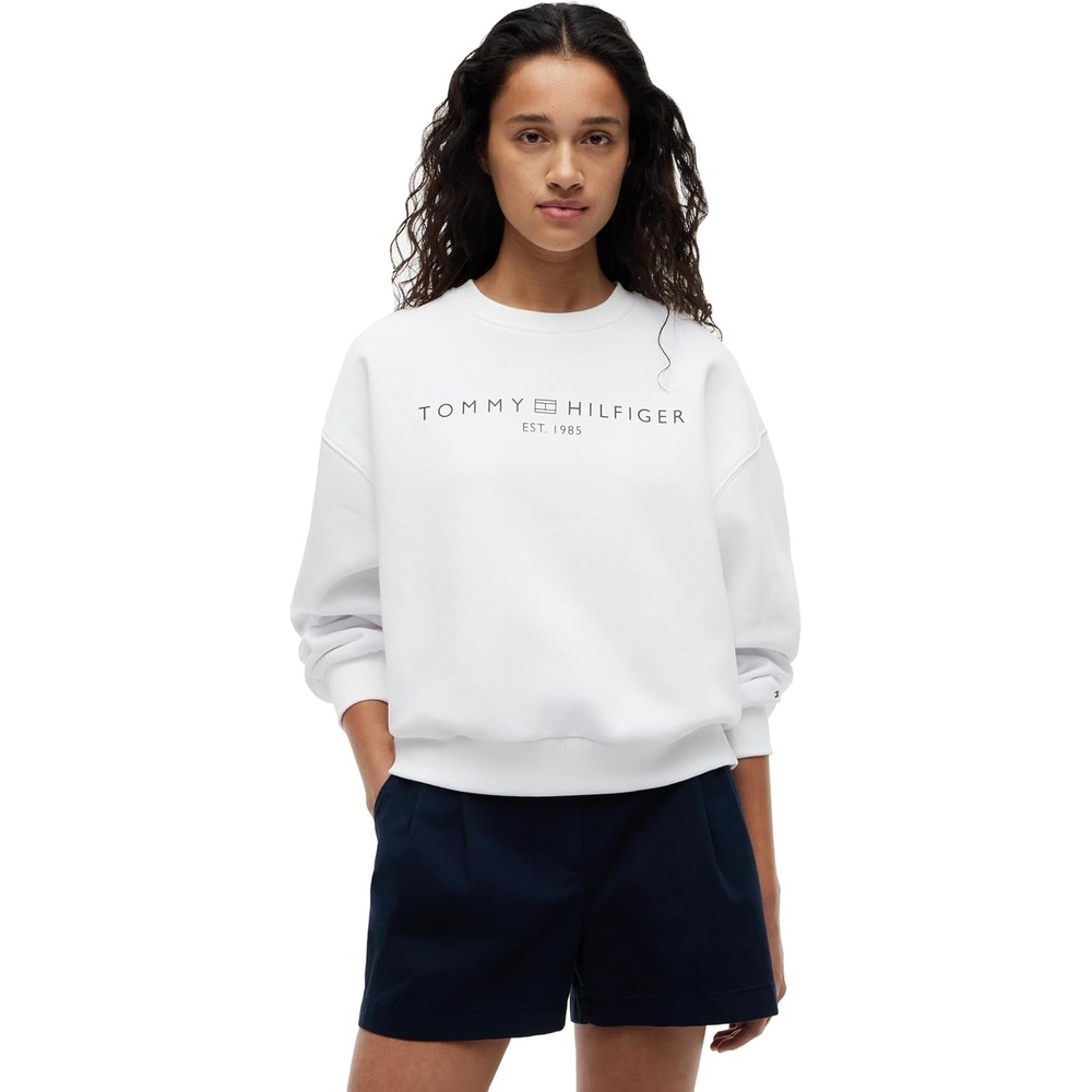 image:imageTommy Hilfiger Womens Medium Weight Crew Neck Sweatshirt Pullover With LogoOptic White