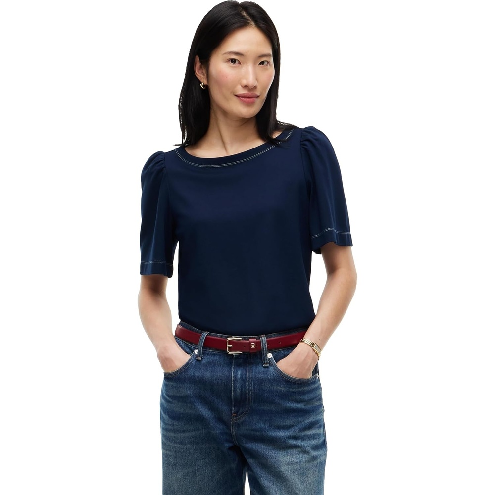 image:imageTommy Hilfiger Womens Short Sleeve Boat Neck Top with StretchDark Blue