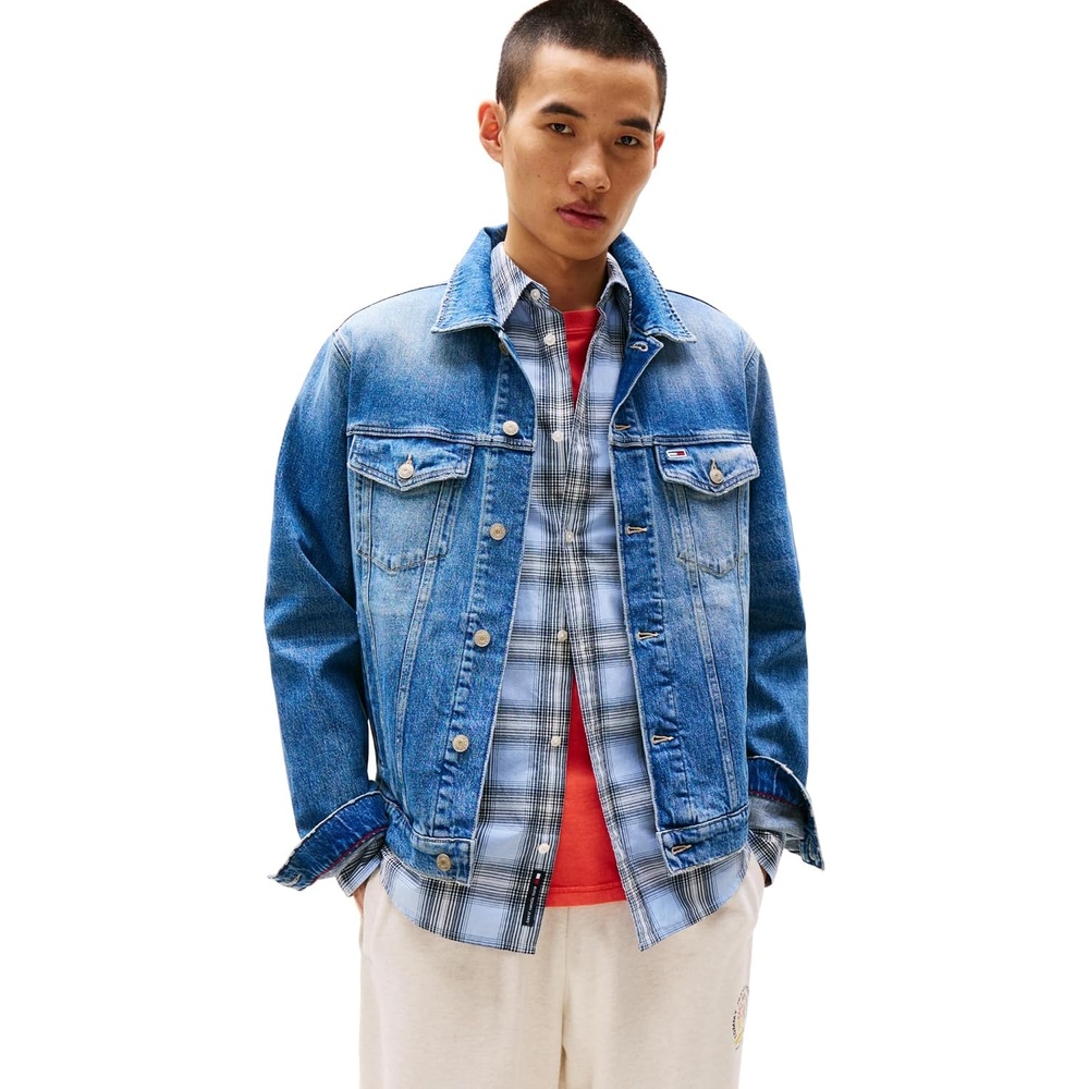 image:imageTommy Jeans Mens Lightweight Denim Trucker Jacket With Embroidered LogoDenim Medium