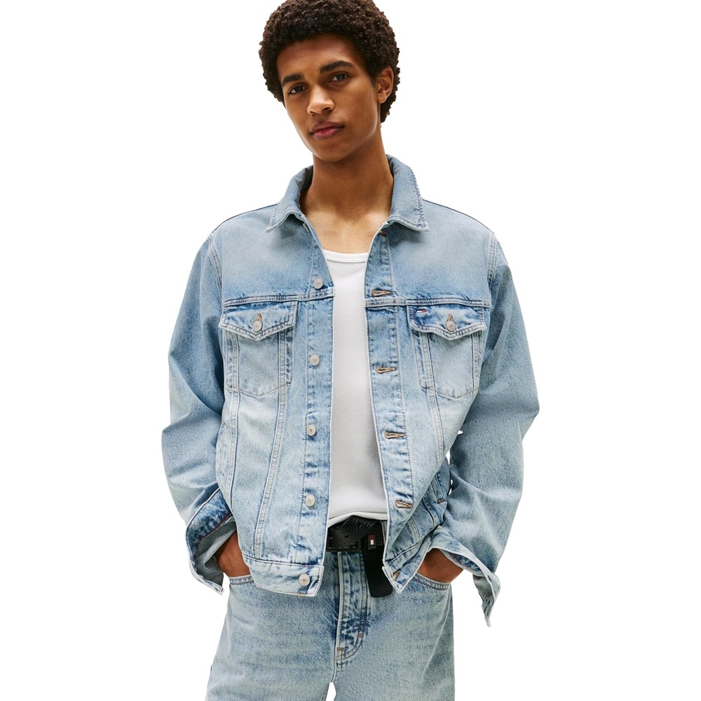 image:imageTommy Jeans Mens Lightweight Denim Trucker Jacket With Embroidered LogoDenim Mid Light Blue