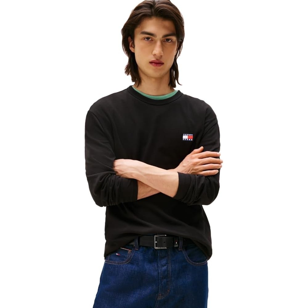 image:imageTommy Jeans Mens Long Sleeve Solid Cotton Graphic TShirtsBlack