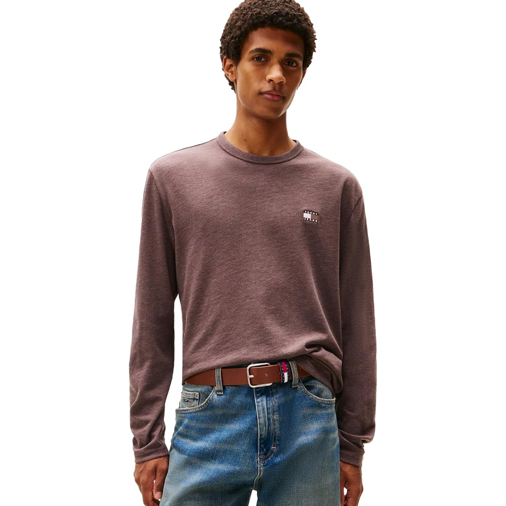 image:imageTommy Jeans Mens Long Sleeve Solid Cotton Graphic TShirtsBlack Walnut Heather