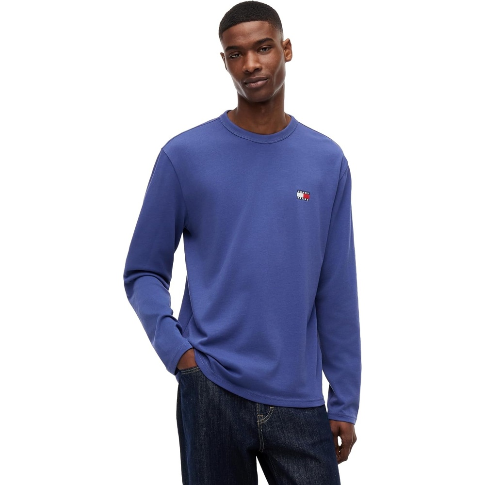 image:imageTommy Jeans Mens Long Sleeve Solid Cotton Graphic TShirtsBlue Storm