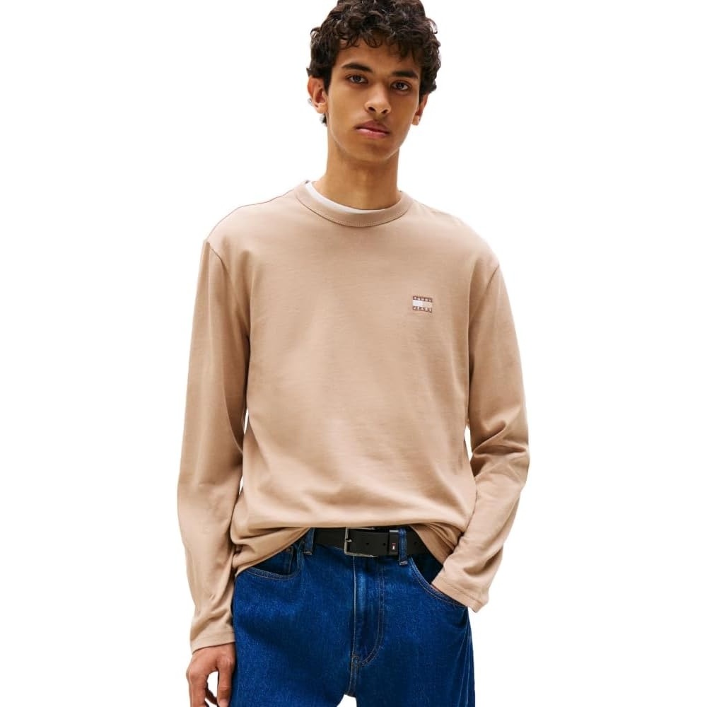 image:imageTommy Jeans Mens Long Sleeve Solid Cotton Graphic TShirtsCoastal Taupe Tonal