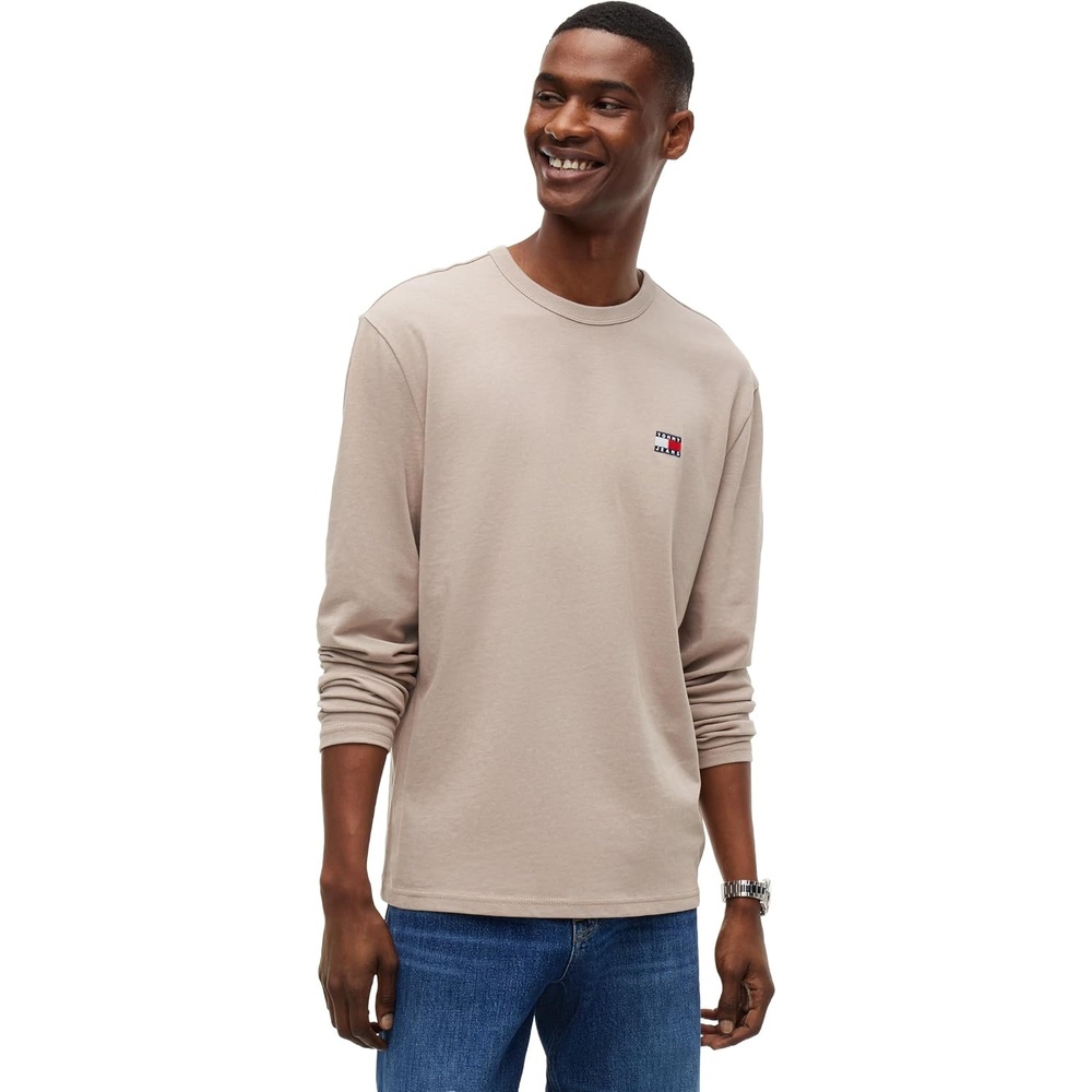 image:imageTommy Jeans Mens Long Sleeve Solid Cotton Graphic TShirtsLimestone Dust