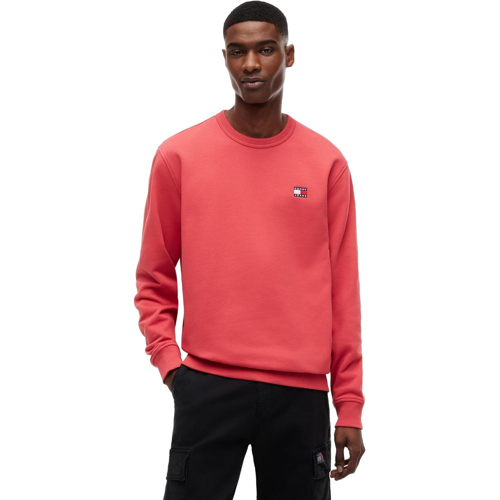 image:imageTommy Jeans Mens Medium Weight Crewneck Sweatshirt With Embroidered Flag LogoAnthem Red