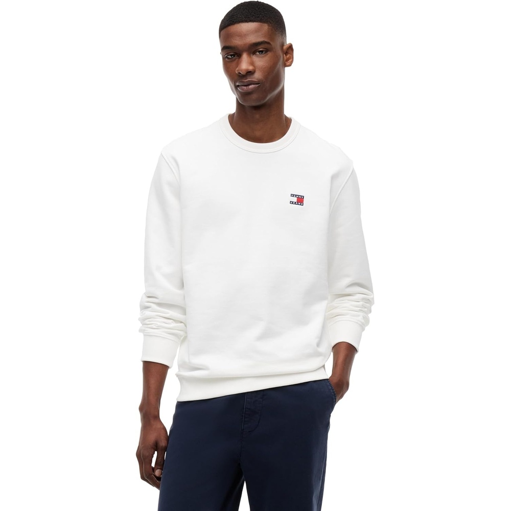 image:imageTommy Jeans Mens Medium Weight Crewneck Sweatshirt With Embroidered Flag LogoEcru