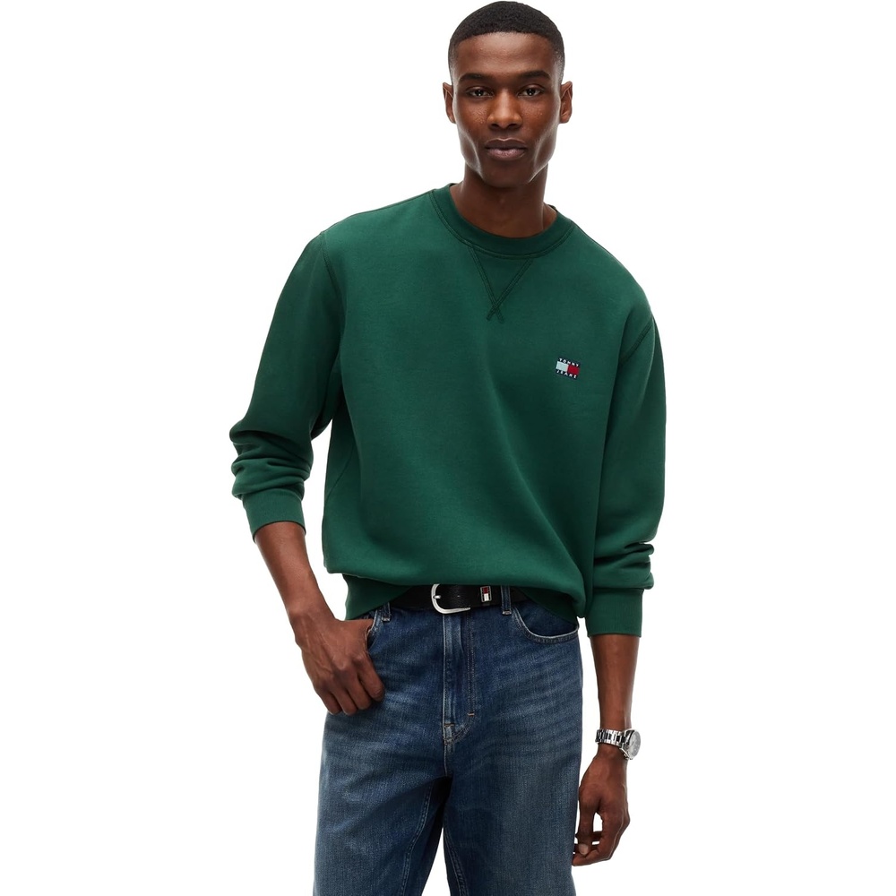 image:imageTommy Jeans Mens Medium Weight Crewneck Sweatshirt With Embroidered Flag LogoVelvet Green