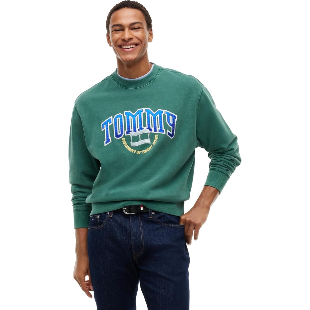 image:imageTommy Jeans Mens Medium Weight Crewneck Sweatshirt With Varsity LogoVelvet Green