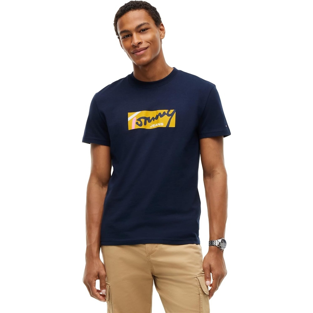 image:imageTommy Jeans Mens Short Sleeve Cotton Graphic TShirts in Regular FitDark Blue