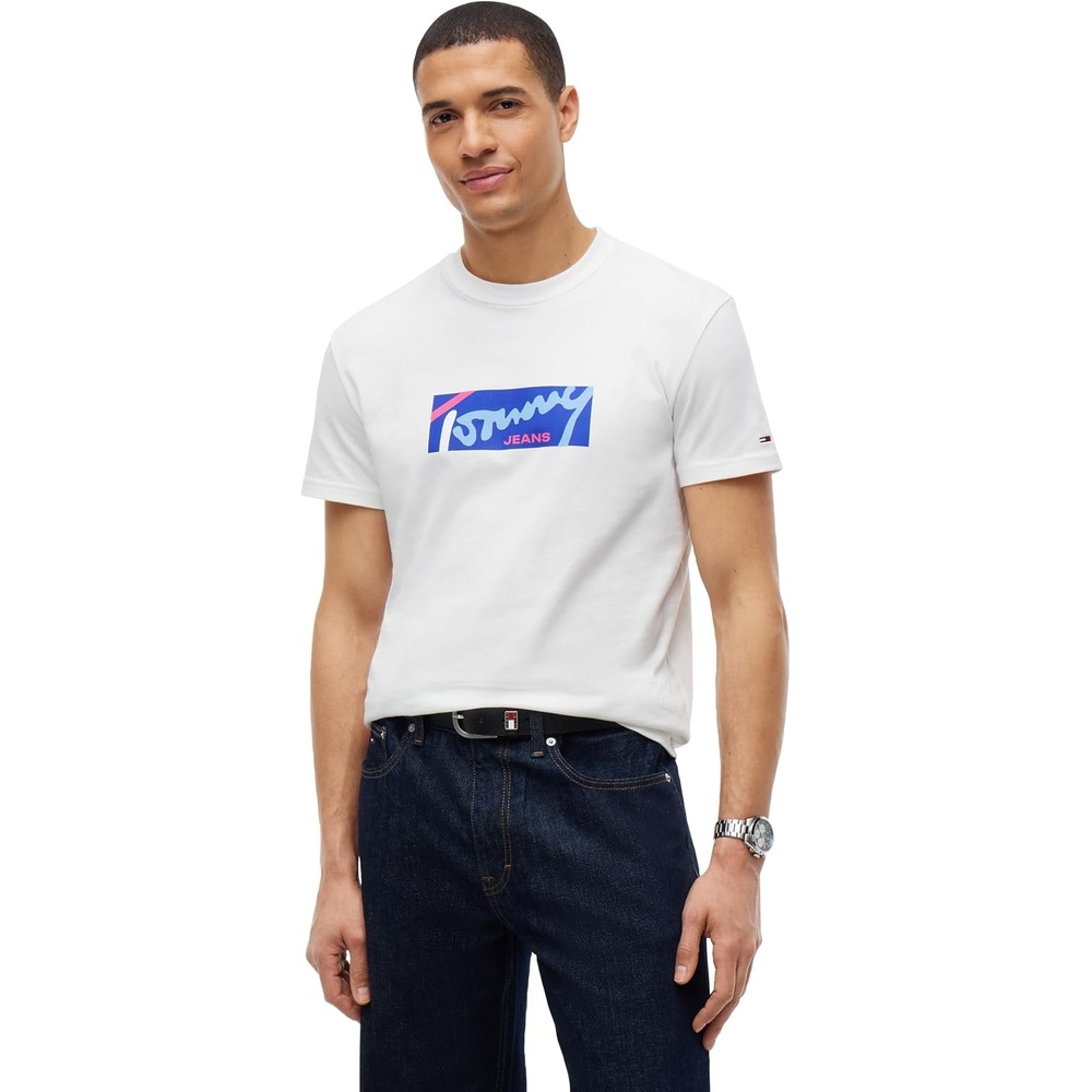 image:imageTommy Jeans Mens Short Sleeve Cotton Graphic TShirts in Regular FitEcru