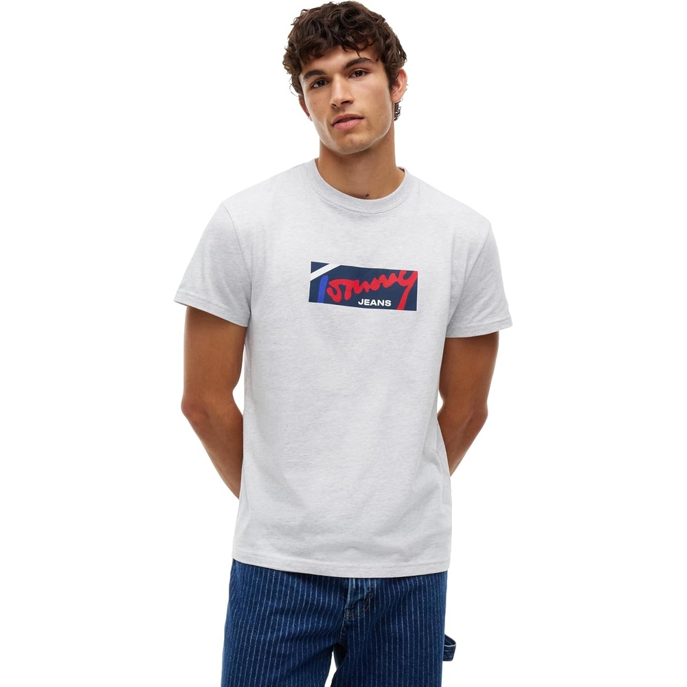 image:imageTommy Jeans Mens Short Sleeve Cotton Graphic TShirts in Regular FitIce Grey Heather