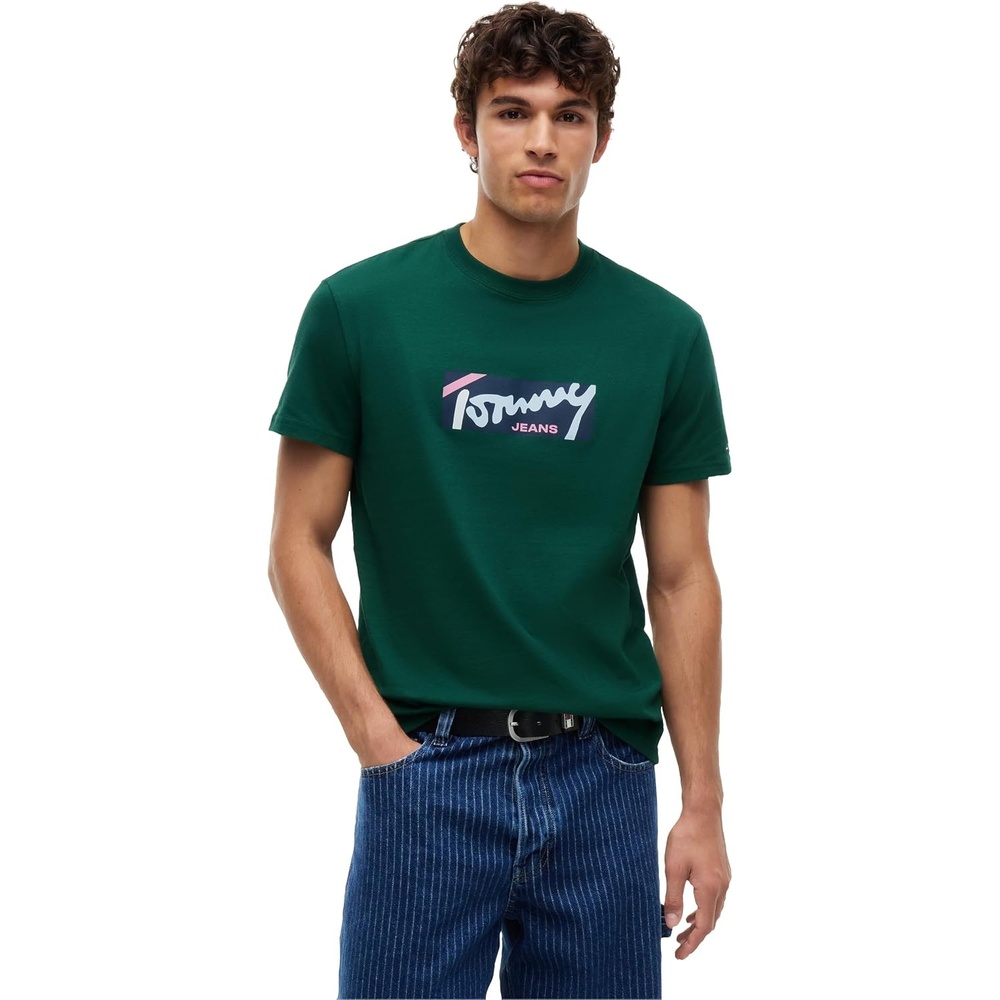 image:imageTommy Jeans Mens Short Sleeve Cotton Graphic TShirts in Regular FitVelvet Green