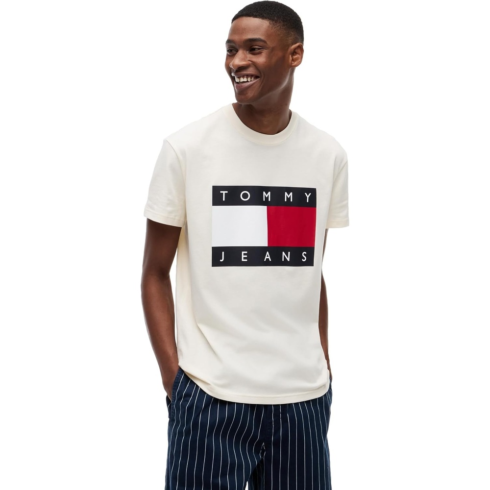 image:imageTommy Jeans Mens Short Sleeve Cotton Graphic TShirts with Big Flag Logo DesignCalico