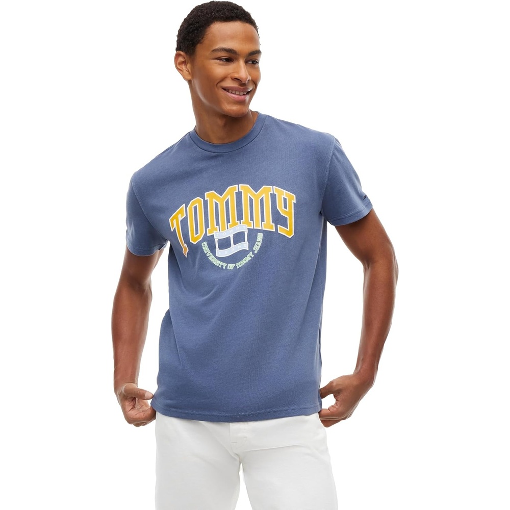 image:imageTommy Jeans Mens Short Sleeve Cotton Graphic TShirts with Varsity LogoDark Blue