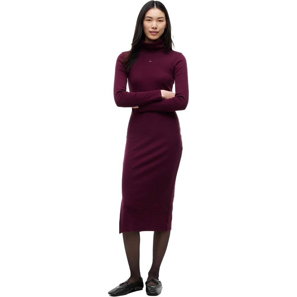 image:imageTommy Jeans Womens Casual Cotton Turtleneck Bodycon Midi Dress with StretchCalypso Berry