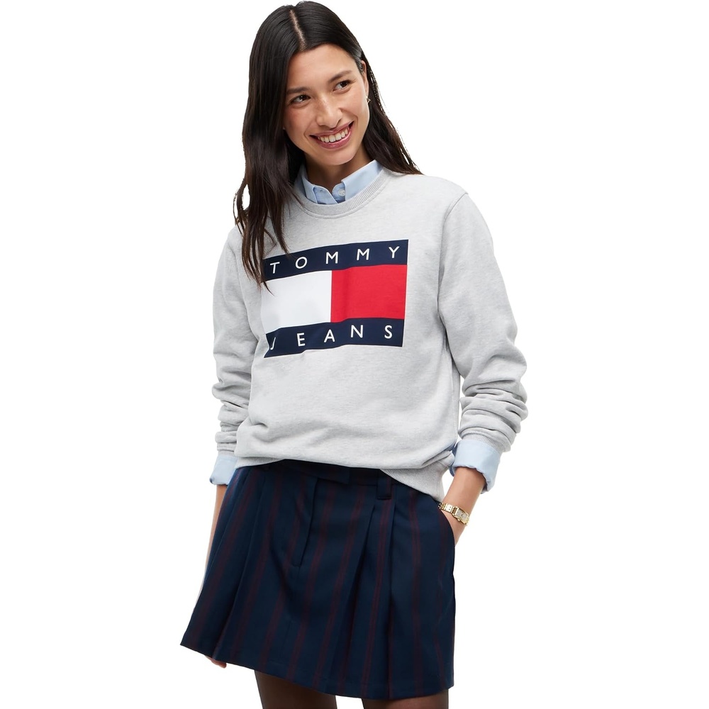 image:imageTommy Jeans Womens Medium Weight Cotton Graphic Crewneck Sweatshirt PulloverIce Grey Heather
