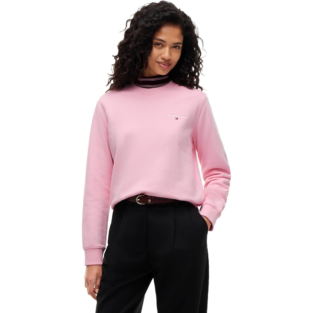 image:imageTommy Jeans Womens Medium Weight Graphic Crewneck Sweatshirt PulloverPink Sugar