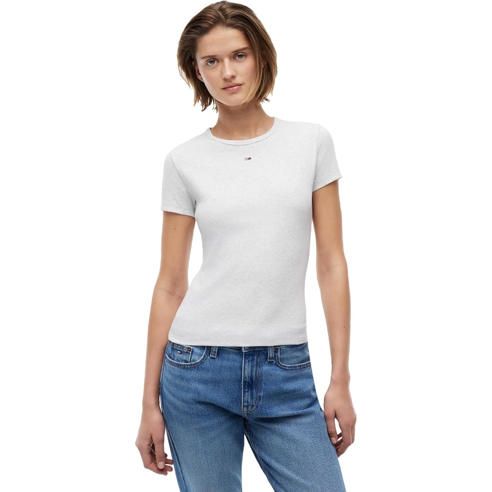 image:imageTommy Jeans Womens Ribbed Graphic Tee with Embroidered Flag DetailSilver Grey Heather