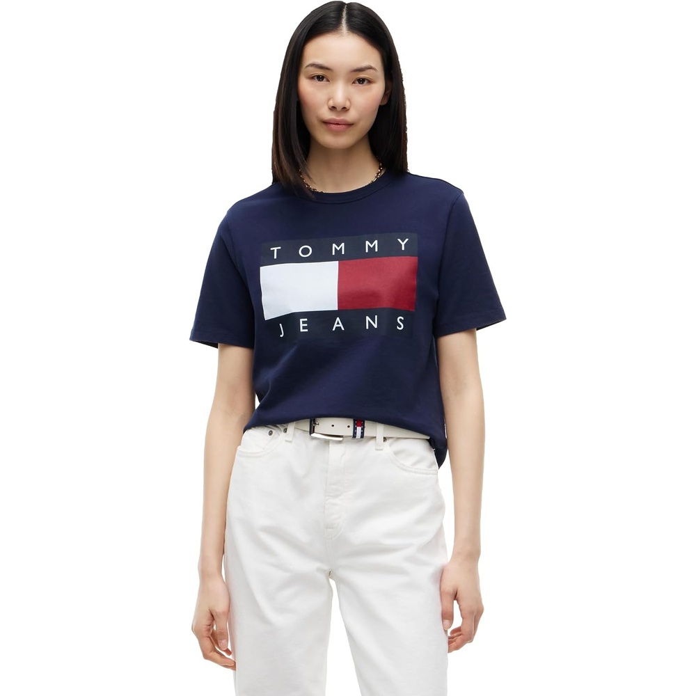 image:imageTommy Jeans Womens Short Sleeve Cotton Graphic Boxy Fit TShirtDark Blue
