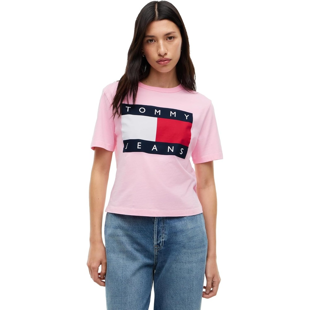 image:imageTommy Jeans Womens Short Sleeve Cotton Graphic Boxy Fit TShirtPink Sugar