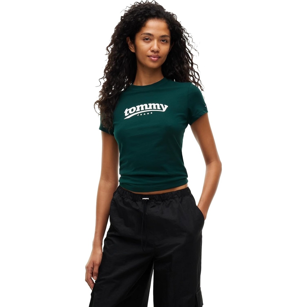 image:imageTommy Jeans Womens Short Sleeve Cotton Graphic TShirt in Slim FitElegant Green