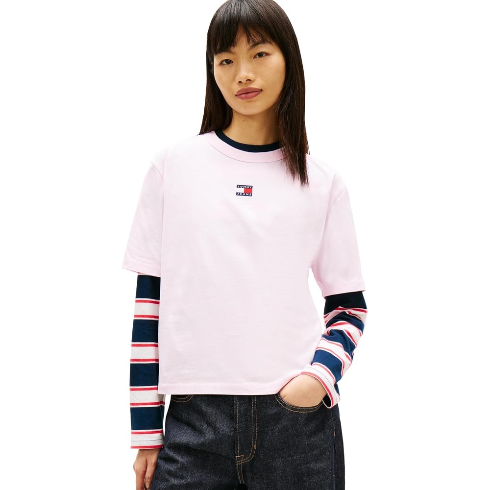image:imageTommy Jeans Womens Short Sleeve Cotton Graphic TShirt with Embroidered Flag LogoPearly Pink