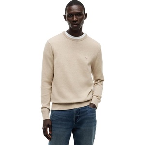 Tommy Hilfiger Men’s Cotton Solid Crewneck Sweater Lightweight Pullover, Also Available in Big & Tall(Batique Khaki Heather)
