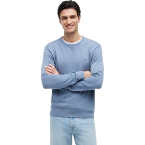 Tommy Hilfiger Men’s Cotton Solid Crewneck Sweater Lightweight Pullover, Also Available in Big & Tall(Brisk Blue Heather)