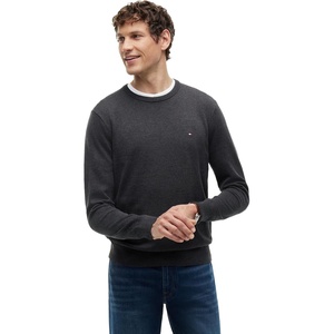 Tommy Hilfiger Men’s Cotton Solid Crewneck Sweater Lightweight Pullover, Also Available in Big & Tall(Dark Grey Heather)