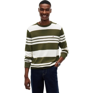Tommy Hilfiger Men’s Cotton Solid Crewneck Sweater Lightweight Pullover, Also Available in Big & Tall(Huntsman Green/Ivory Petal)