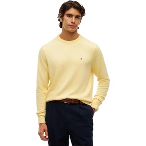 Tommy Hilfiger Men’s Cotton Solid Crewneck Sweater Lightweight Pullover, Also Available in Big & Tall(Light Daffodil)