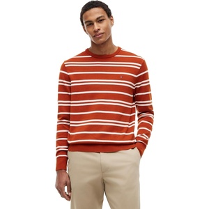 Tommy Hilfiger Men’s Cotton Solid Crewneck Sweater Lightweight Pullover, Also Available in Big & Tall(Rusty Ochre/ Ivory Petal)