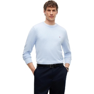 Tommy Hilfiger Men’s Cotton Solid Crewneck Sweater Lightweight Pullover, Also Available in Big & Tall(Sky Blue Heather)
