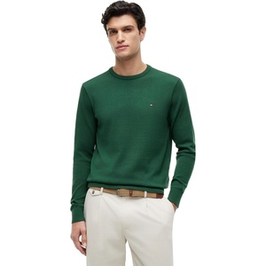 Tommy Hilfiger Men’s Cotton Solid Crewneck Sweater Lightweight Pullover, Also Available in Big & Tall(Street Green)