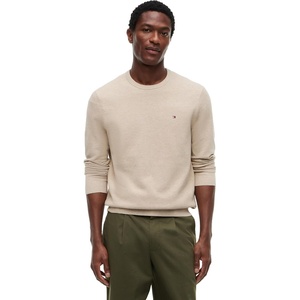 Tommy Hilfiger Men’s Cotton Solid Structured Crewneck Sweater Pullover(Batique Khaki Heather)