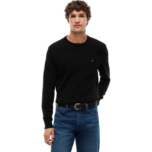 Tommy Hilfiger Men’s Cotton Solid Structured Crewneck Sweater Pullover(Black)