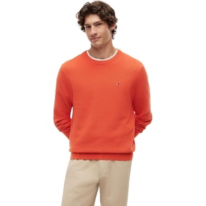 Tommy Hilfiger Men’s Cotton Solid Structured Crewneck Sweater Pullover(Brilliant Orange)