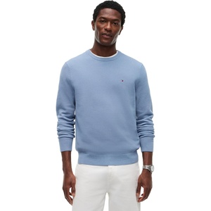 Tommy Hilfiger Men’s Cotton Solid Structured Crewneck Sweater Pullover(Brisk Blue)