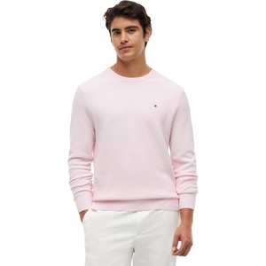 Tommy Hilfiger Men’s Cotton Solid Structured Crewneck Sweater Pullover(Pink Lily)