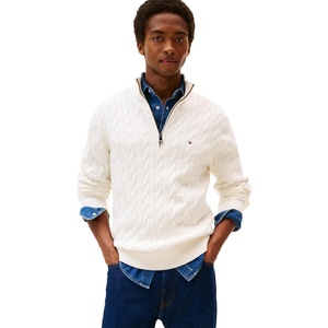 Tommy Hilfiger Men’s Lightweight Cable Pullover Quarter Zip Sweater(Ivory Petal)