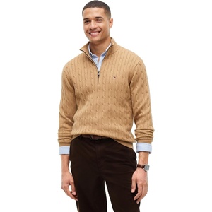 Tommy Hilfiger Men’s Lightweight Cable Pullover Quarter Zip Sweater(Safari Canvas)