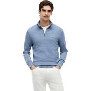 Tommy Hilfiger Men’s Lightweight Pullover Quarter Zip Sweater(Brisk Blue Heather)