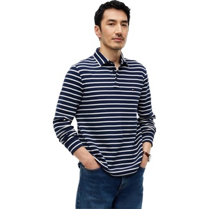 Tommy Hilfiger Men’s Long Sleeve Button Down Polo Shirt in Regular Fit(Carbon Navy / Ivory Petal)