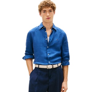 Tommy Hilfiger Men’s Long Sleeve Casual Linen Button Down Shirts in Regular Fit(Blue Jean)